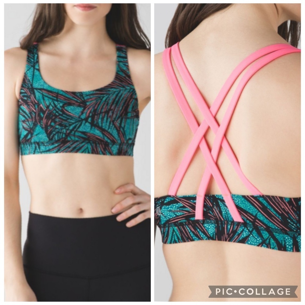 Lululemon Energy Bra Mini Palm Lace Tofino Teal Multi / Flash Light Size 8
